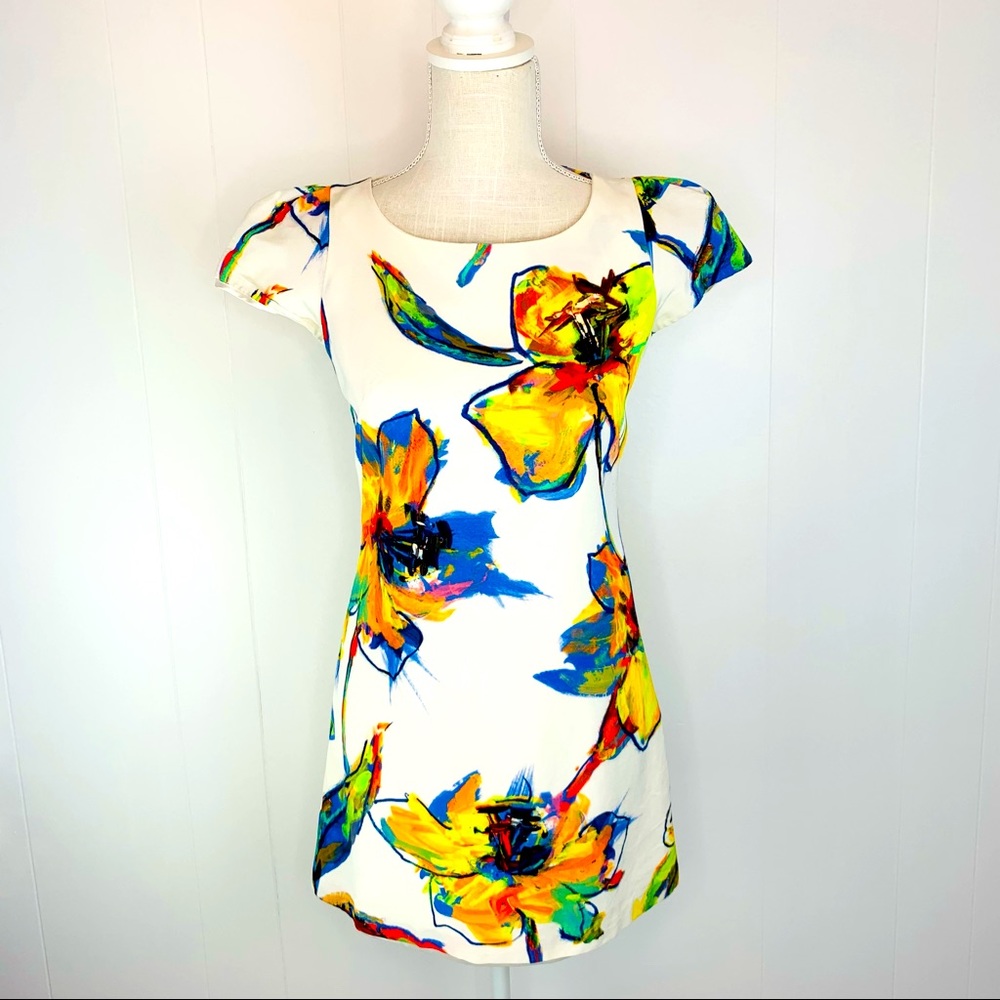 Milly Dress White with Colorful Flower Print